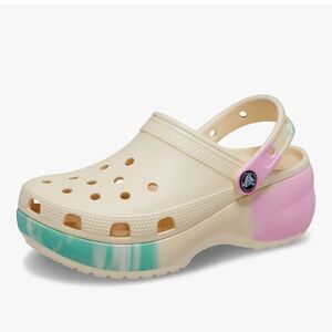 CROCS Creamy Yellow and Pink Platforms